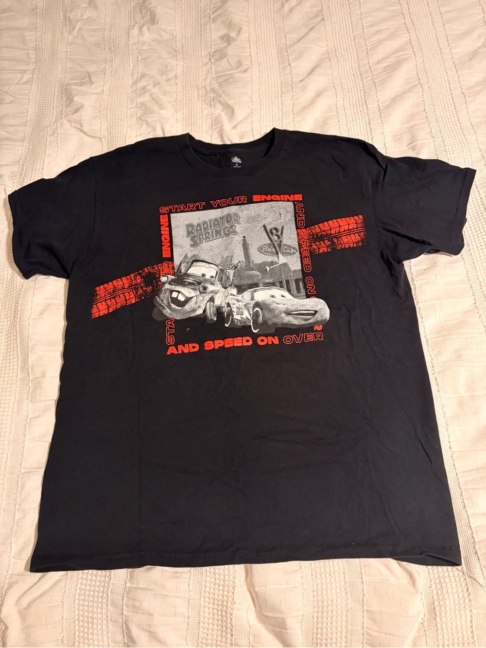 Disney Black Short Sleeve Cars Graphic Tee with Red Accents